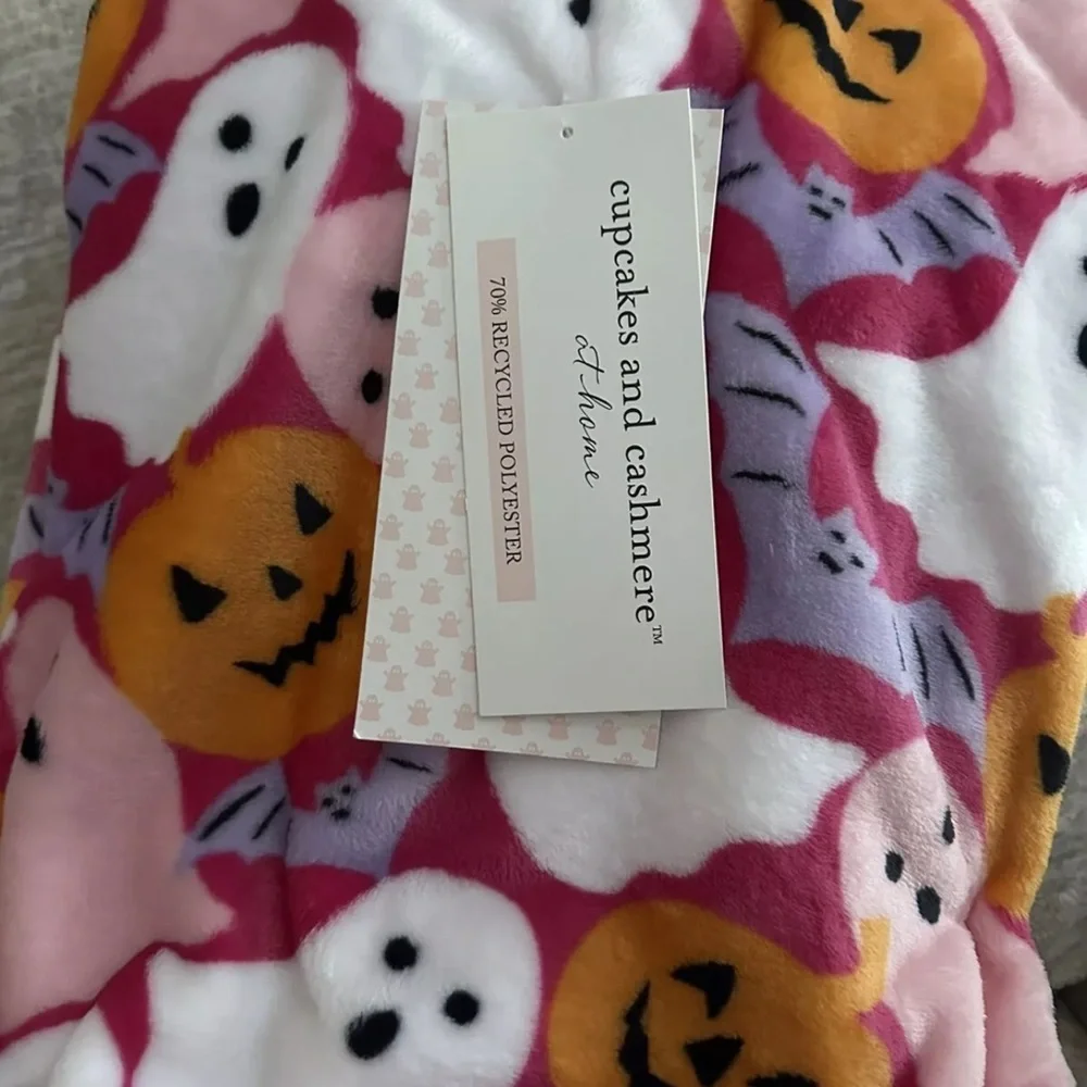 Cupcakes and Cashmere Pink Halloween Blanket - Pumpkin, Ghosts & Bats
